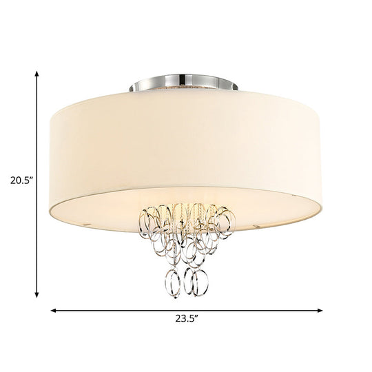 Modern Drum Flush Mount Ceiling Light 4/5 Lights Metal Ring With White Fabric Shade 19.5/23.5 W