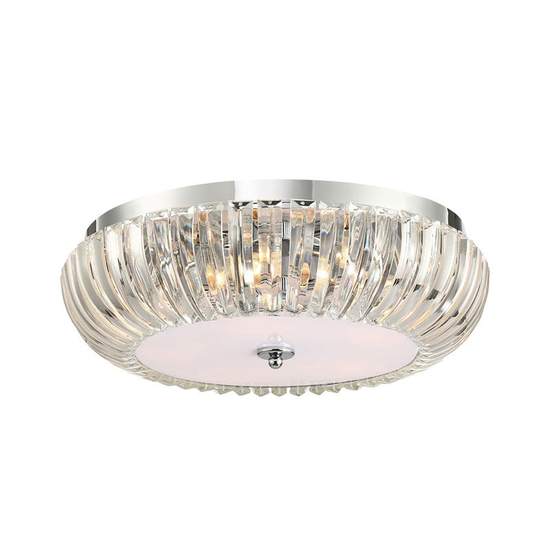 Modern Round Flush Mount Light With Clear Crystal Shade - 3/4 Lights Chrome Ceiling Flushmount