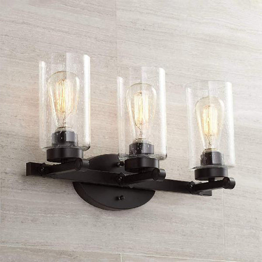 Industrial Black Seeded Glass Sconce Light Fixture - 3-Bulb Cylinder Wall Lamp For Dining Room In