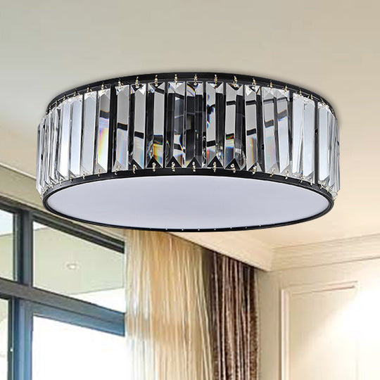 Simple Crystal-Shaded Drum Flush Mount Lamp - Black/Bronze 3/4/5-Light Fixture for Bedrooms