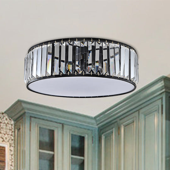 Simple Crystal-Shaded Drum Flush Mount Lamp - Black/Bronze 3/4/5-Light Fixture for Bedrooms