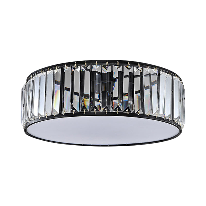 Simple Crystal-Shaded Drum Flush Mount Lamp - Black/Bronze 3/4/5-Light Fixture for Bedrooms