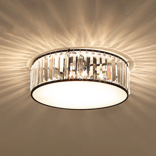 Simple Crystal-Shaded Drum Flush Mount Lamp - Black/Bronze 3/4/5-Light Fixture for Bedrooms