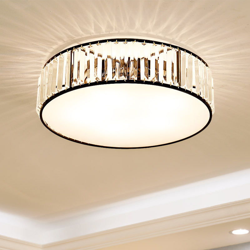 Simple Crystal-Shaded Drum Flush Mount Lamp - Black/Bronze 3/4/5-Light Fixture for Bedrooms