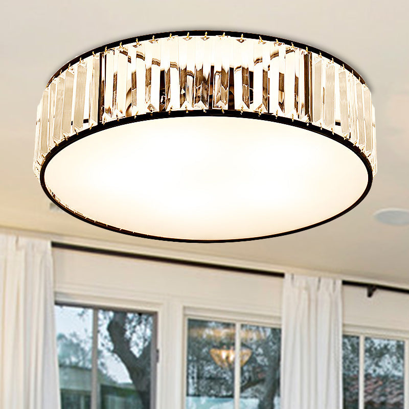 Black/Bronze Drum Flush Mount Crystal Ceiling Light - Elegant 3/4/5-Light Lamp For Bedroom