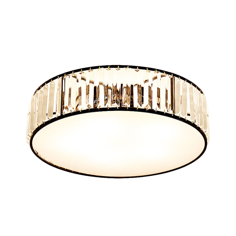 Simple Crystal-Shaded Drum Flush Mount Lamp - Black/Bronze 3/4/5-Light Fixture for Bedrooms