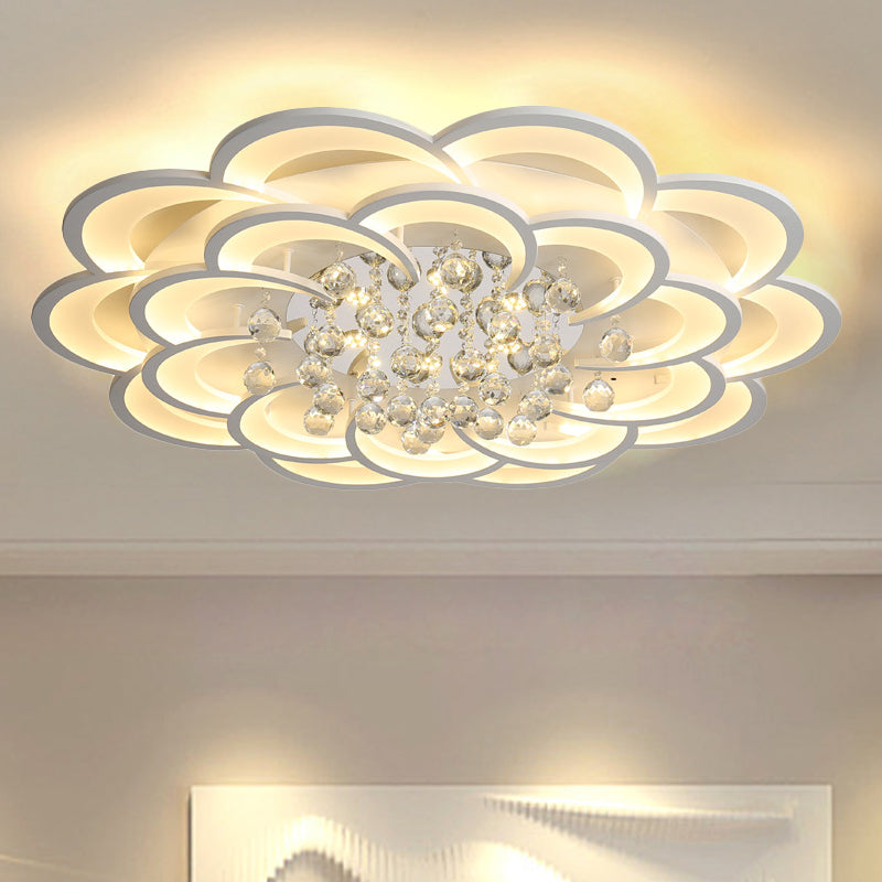 Modern Floral Iron Flush Mount Led Ceiling Light In Warm/White - 20.5/27/31.5 W White Fixture