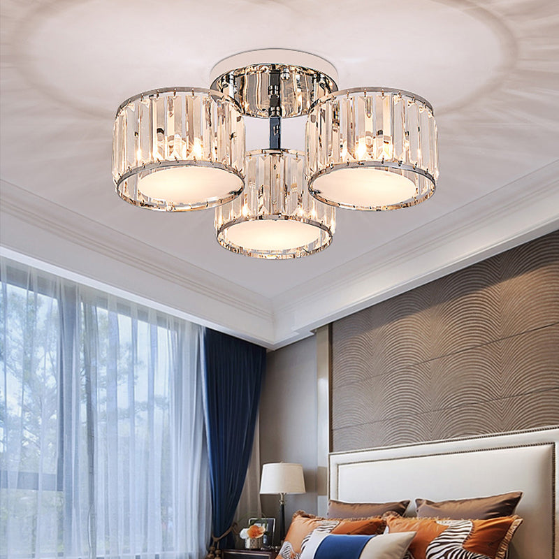 Modernist Crystal Drum Flush Mount Ceiling Lamp in Chrome Finish