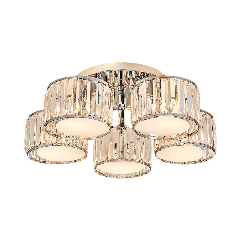 Modernist Crystal Drum Flush Mount Ceiling Lamp in Chrome Finish