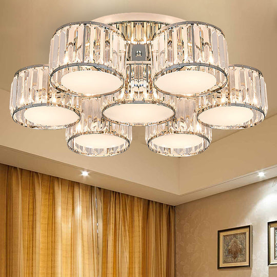 Modernist Crystal Drum Flush Mount Ceiling Lamp In Chrome Finish 7 /