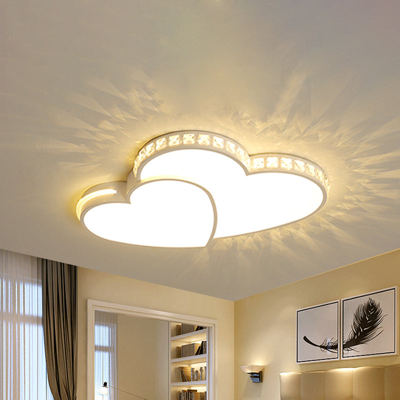 Heart Shaped Crystal Led Ceiling Flush Light Fixture - 20.5/24.5 Wide Warm/White White Mount