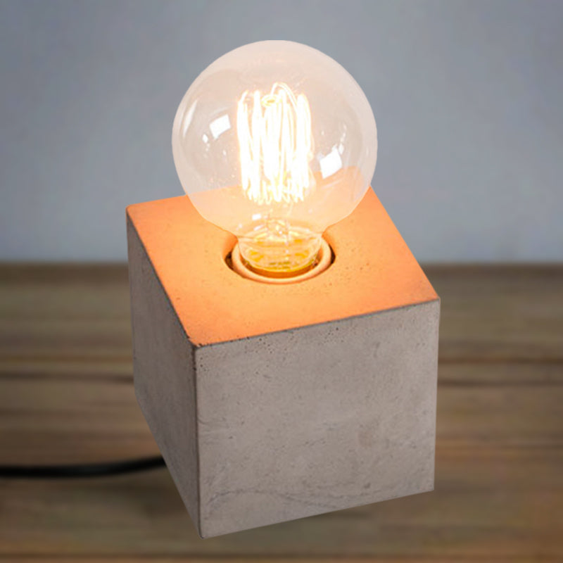 Bare Bulb Vintage Style Bedside Table Lamp With Cement Base