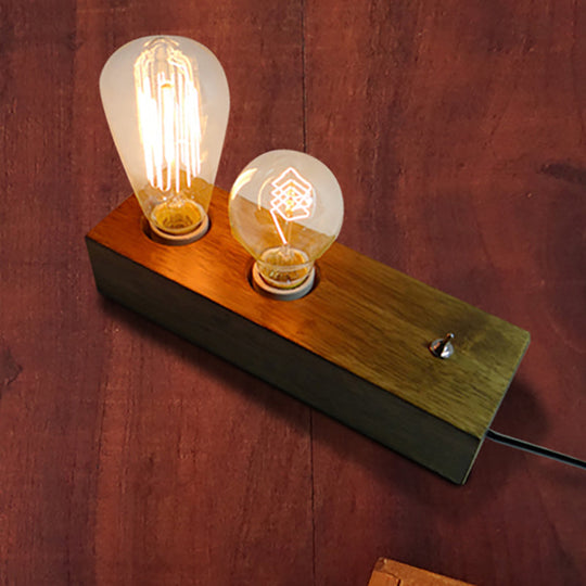 Rustic Wooden Table Light With 2 Lights Lodge Style Brown Rectangular Base Indoor Standing Lamp