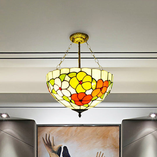 Inverted Semi Ceiling Mount Light - Tiffany-style Stained Glass Ceiling Lamp for Villa