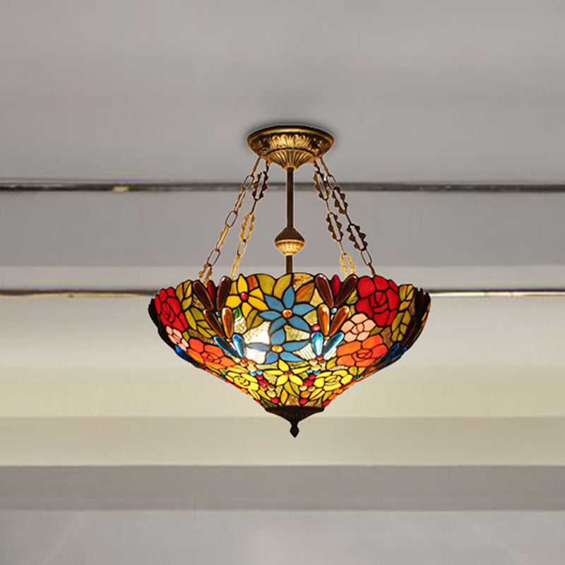 Tiffany Rustic Dragonfly Semi Flush Mount Ceiling Lamp in Antique Brass - Hotel-Grade Stained Glass Lighting