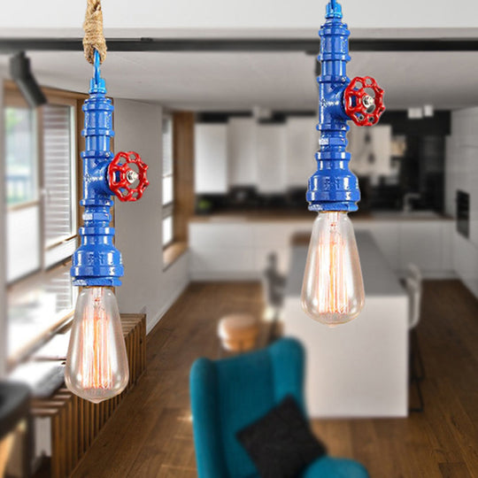 Iron Industrial Style Pipe Ceiling Light Fixture Red/Blue Finish Stairway Suspended