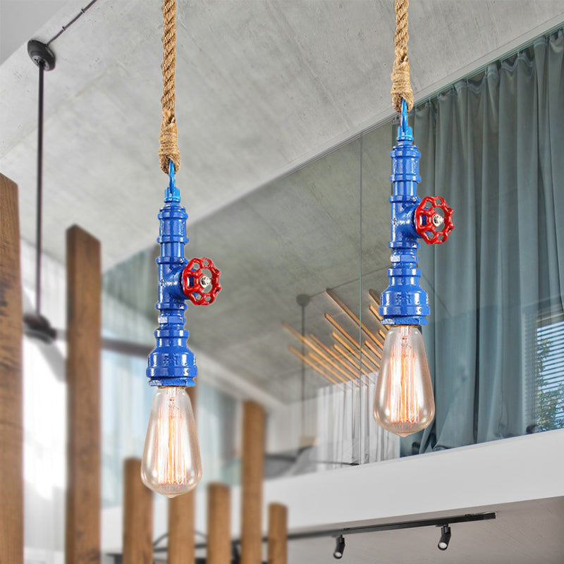 Iron Industrial Pipe Ceiling Light Fixture – Red/Blue Finish, 1-Light Stairway Lamp