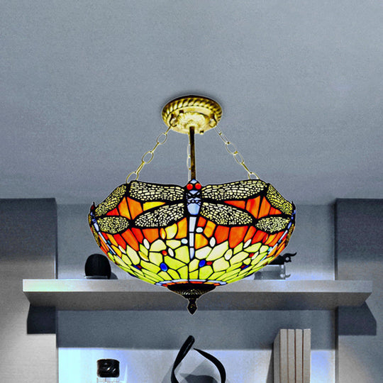 Rustic Tiffany Dragonfly Stained Glass Ceiling Light Fixture for Hotels