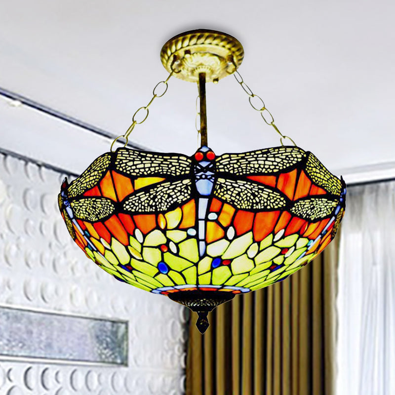 Rustic Tiffany Dragonfly Stained Glass Ceiling Light Fixture for Hotels