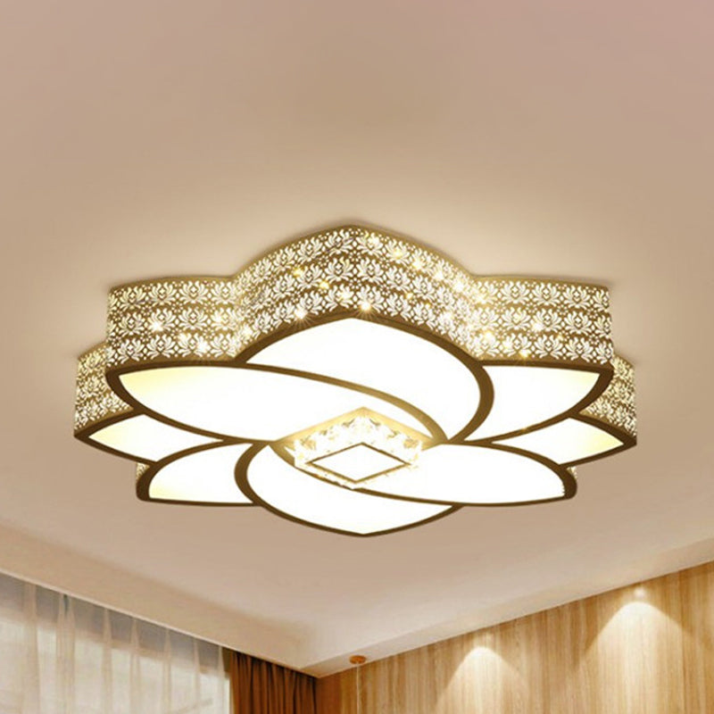 Contemporary Metal Flushmount Light: 23.5"/29.5" W LED White Ceiling Light with Crystal Accent, Warm/White Light