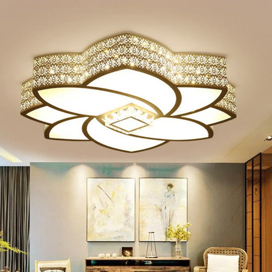 Contemporary Metal Flushmount Light: 23.5"/29.5" W LED White Ceiling Light with Crystal Accent, Warm/White Light