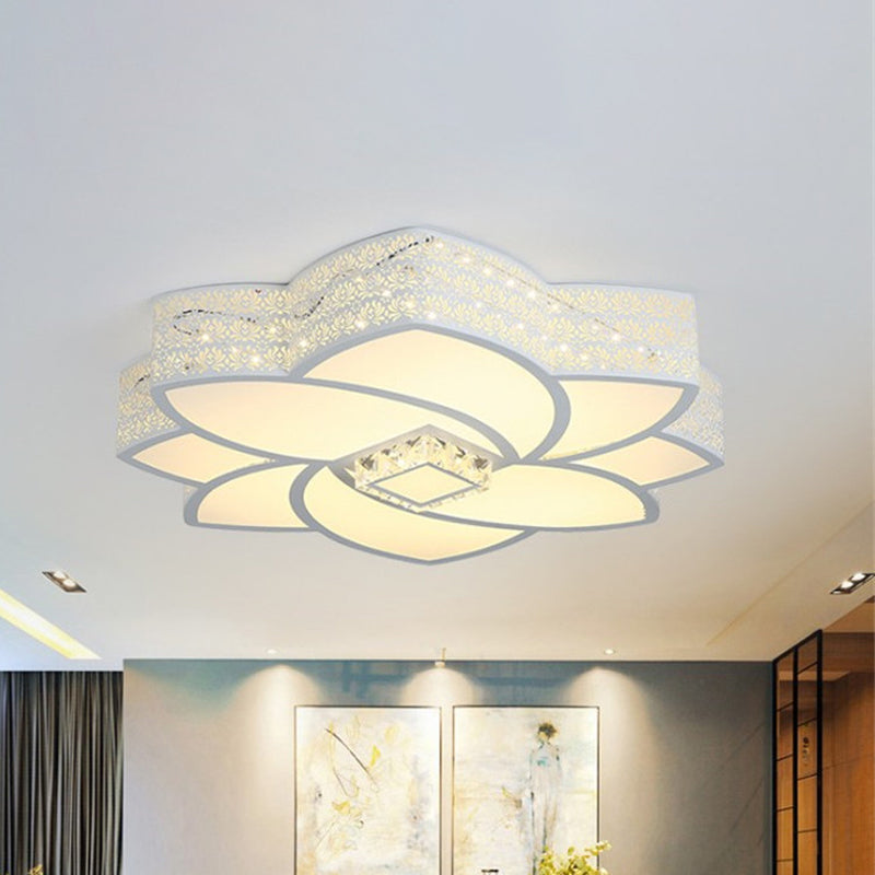 Contemporary Metal Flushmount Light: 23.5/29.5 W Led White Ceiling Light With Crystal Accent