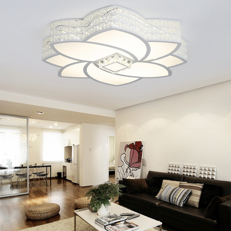 Contemporary Metal Flushmount Light: 23.5/29.5 W Led White Ceiling Light With Crystal Accent