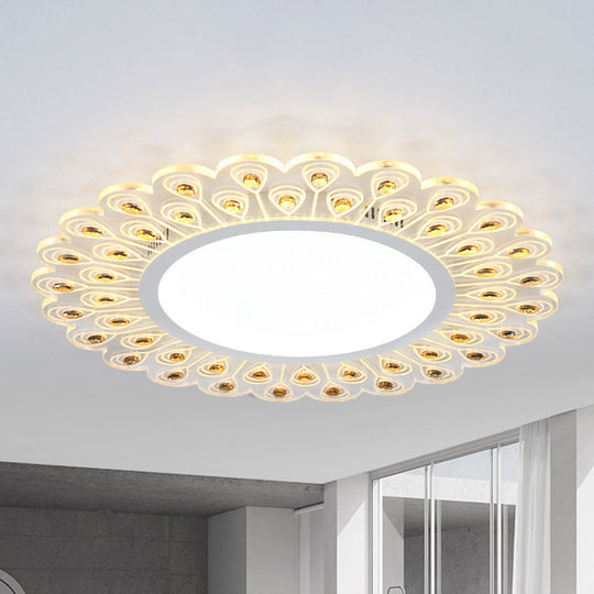 Modern LED White Flush Light with Peacock Tail Design, 14"/19.5" Diameter