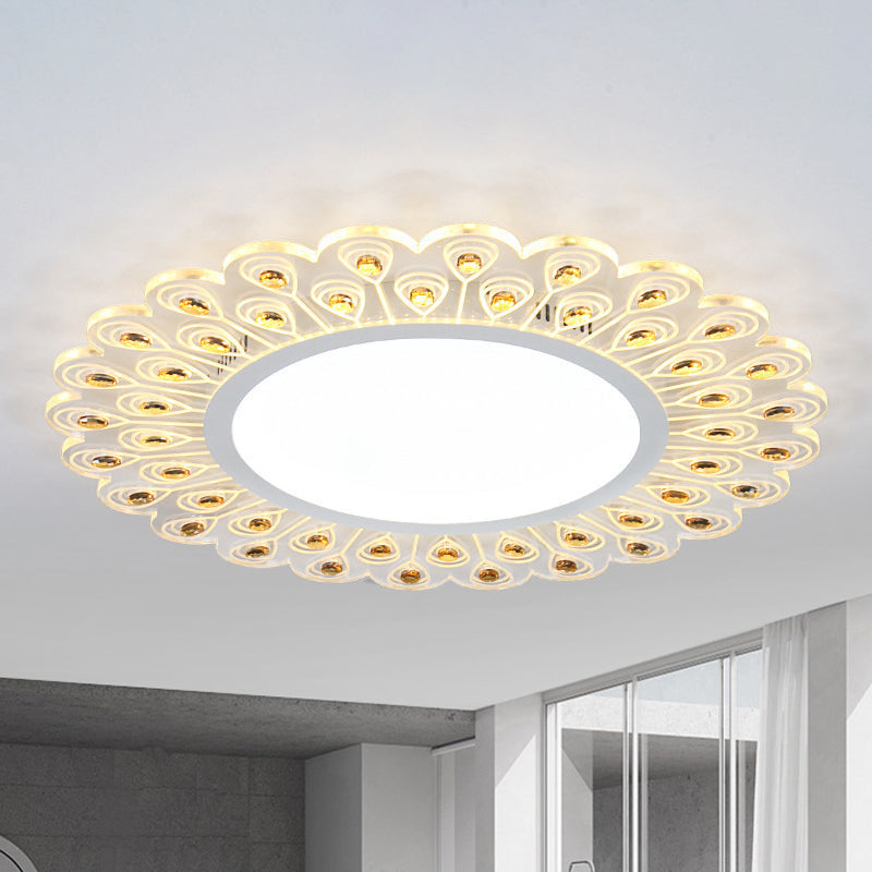 Modern Led White Flush Light With Peacock Tail Design 14/19.5 Diameter / 14