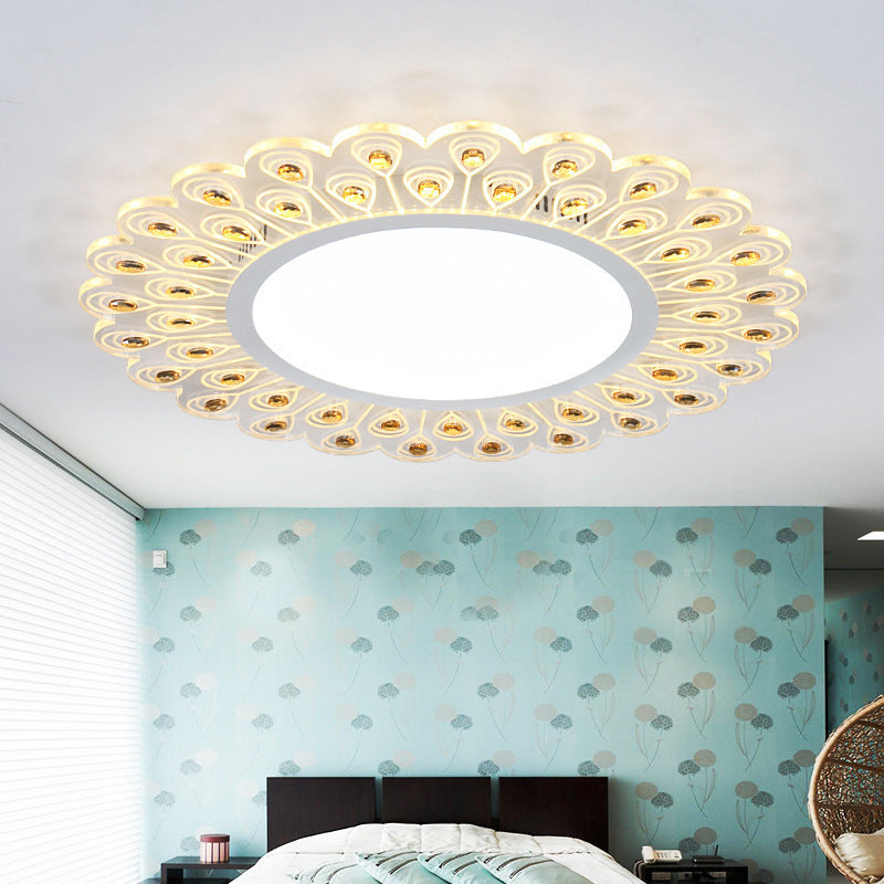 Modern LED White Flush Light with Peacock Tail Design, 14"/19.5" Diameter