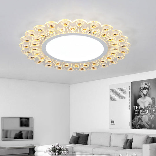 Modern Led White Flush Light With Peacock Tail Design 14/19.5 Diameter