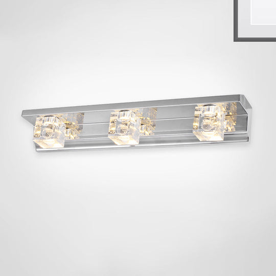 Modern 3-Head Clear Crystal Wall Sconce - Silver Finish Vanity Light Fixture 12.5/18 Width