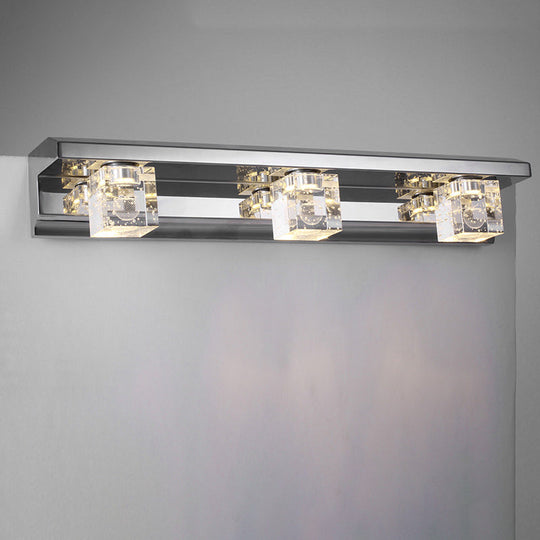 Modern 3-Head Clear Crystal Wall Sconce - Silver Finish Vanity Light Fixture 12.5/18 Width