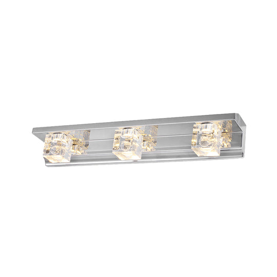 Modern 3-Head Clear Crystal Wall Sconce - Silver Finish Vanity Light Fixture 12.5/18 Width