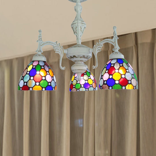 Moroccan Tiffany Dome Chandelier - 3-Light Stained Glass Hanging Light for Restaurants