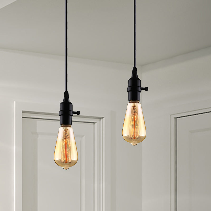 Industrial Metal Hanging Lamp Black Exposed Bulb Adjustable Cord - Perfect For Restaurants