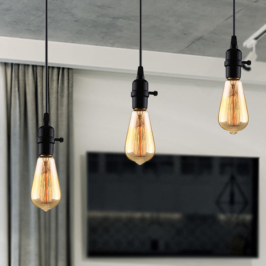 Industrial Metal Hanging Lamp Black Exposed Bulb Adjustable Cord - Perfect For Restaurants