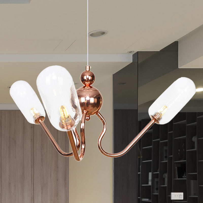 Industrial Copper 3-Light Chandelier with Clear/Amber Glass Globes, Dining Room Pendant Fixture