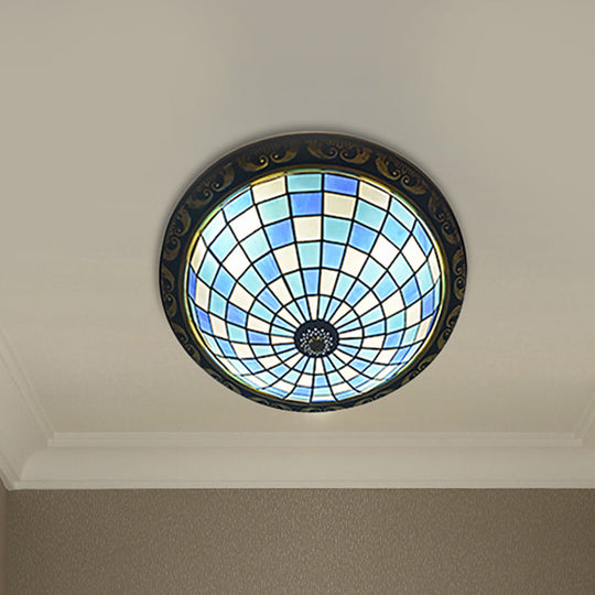 Blue Art Glass Mosaic Tiffany Bowl Ceiling Light for Restaurant and Barhroom