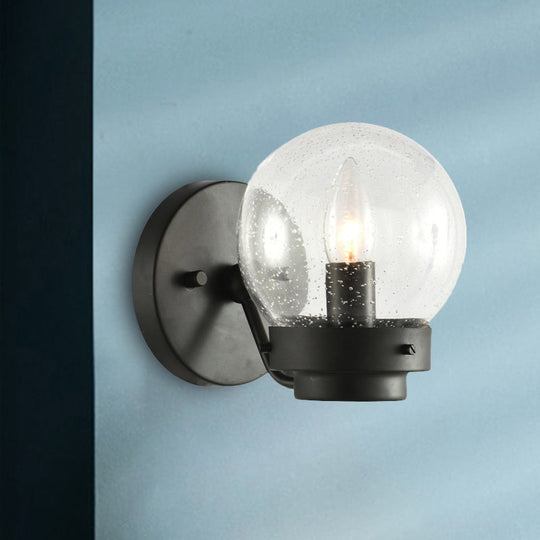 Industrial Seeded Glass Sconce With Black Globe Shade For Bedroom Lighting