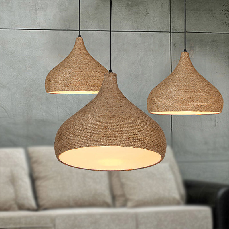 Hemp Rope Teardrop Pendant Light - Lodge Style Beige 1 Bulb Perfect For Living Room Suspension