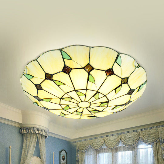 Stained Glass Tiffany Ceiling Light Fixture - 3 Bulbs Bowl Flush Lighting for Living Room