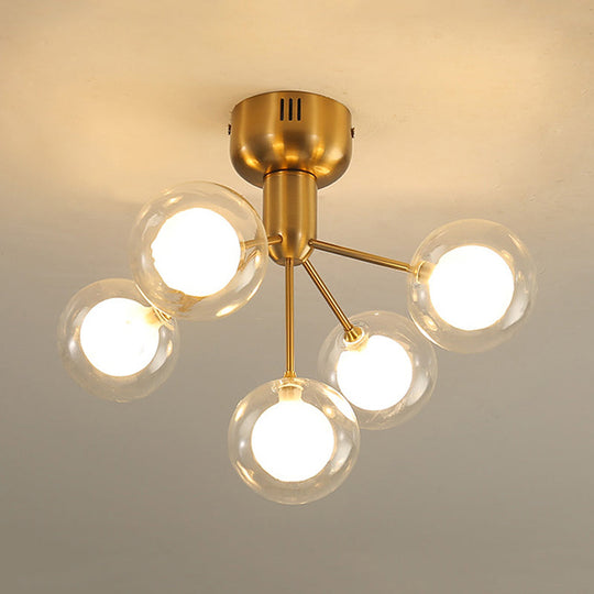 Modern 5-Light Glass Semi-Flush Ceiling Lamp for Foyer and Hallway