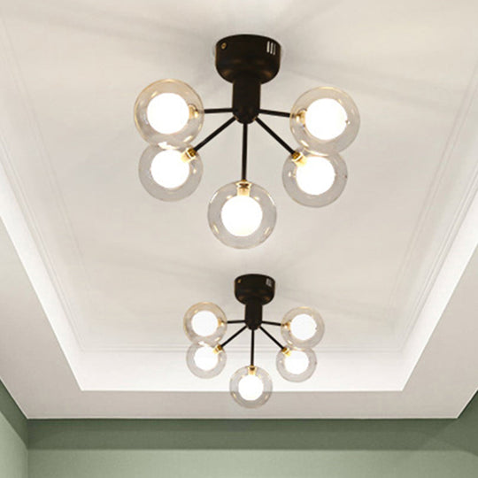 Modern 5-Light Glass Semi-Flush Ceiling Lamp for Foyer and Hallway