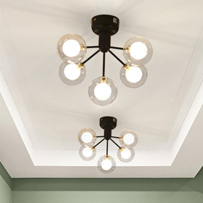 Modern 5-Light Glass Semi-Flush Ceiling Lamp For Foyer And Hallway