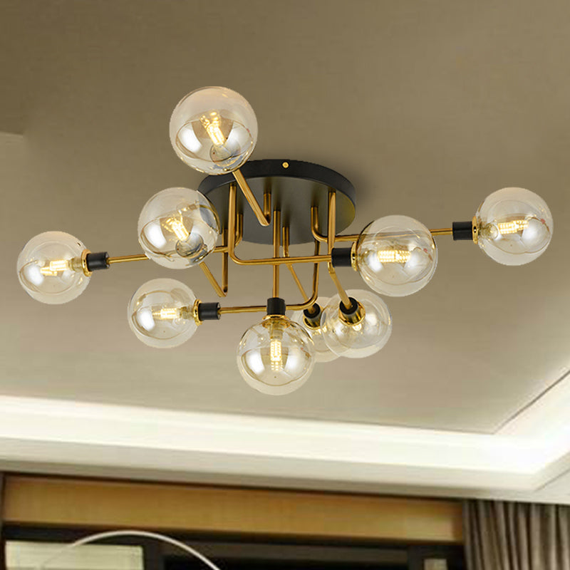 Modern Multi-Head Ceiling Lamp With Glass Metal Sphere Shade For Hotels 9 / Amber