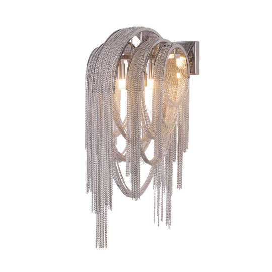 Modern Chrome Tassel Chain Sconce Light Fixture With 2 Lights For Bedroom Wall