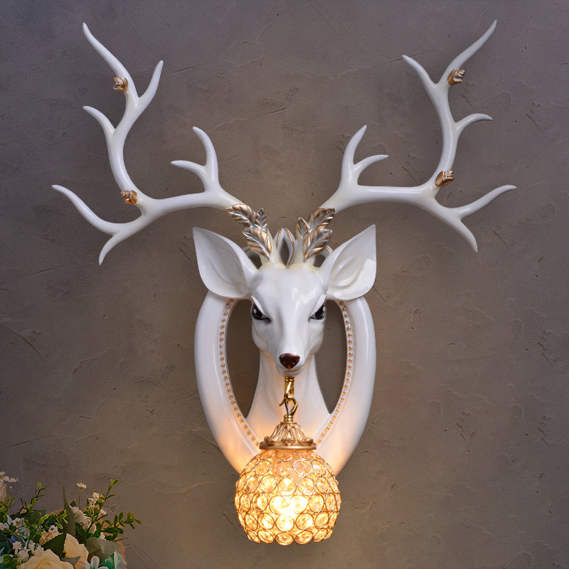 Metal And Crystal Deer Sconce Light With Traditional Design - Dome Wall Fixture