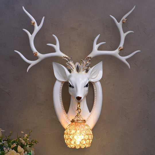 Metal And Crystal Deer Sconce Light With Traditional Design - Dome Wall Fixture