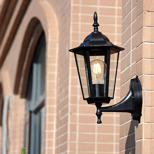 Outdoor Black Sconce Light With Traditional Clear Glass - One Kerosene Lighting Fixture